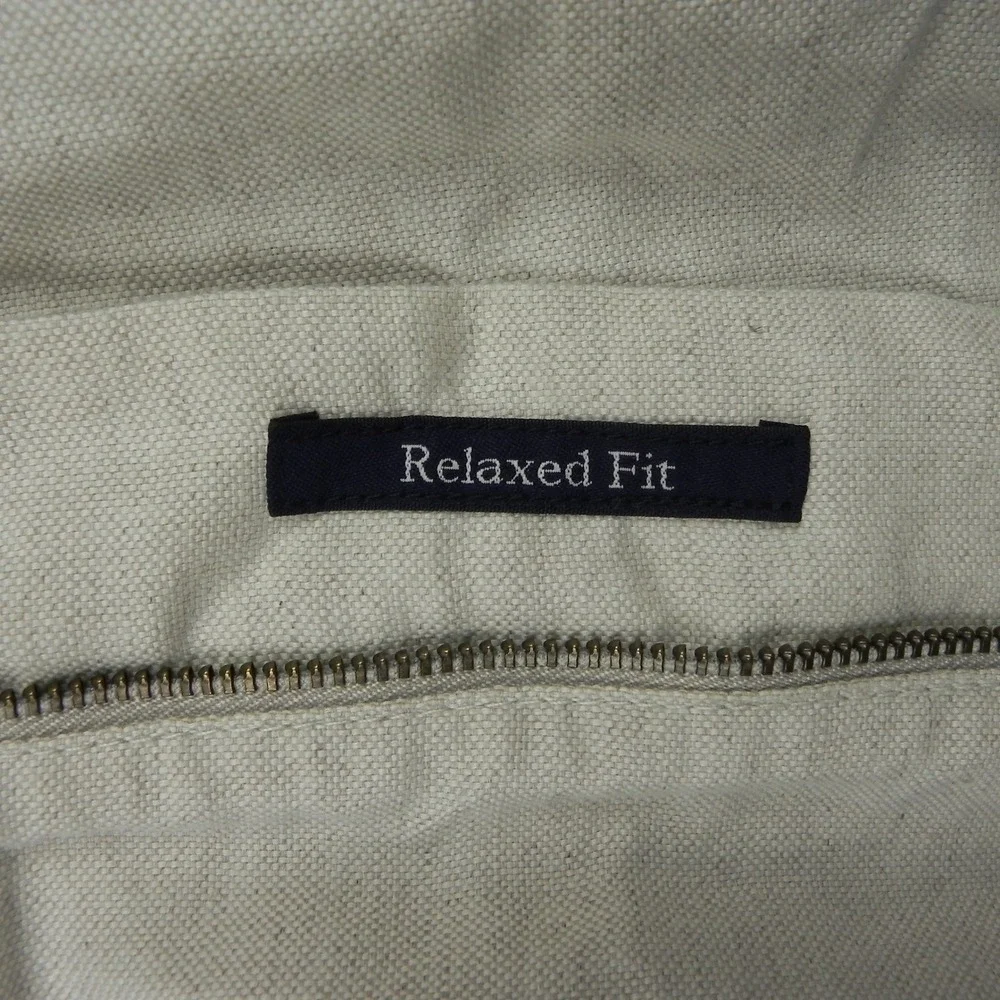 Roundtree & Yorke Pants Mens 44x30 Relaxed Fit Linen Cotton Pleated Cuffed Beige